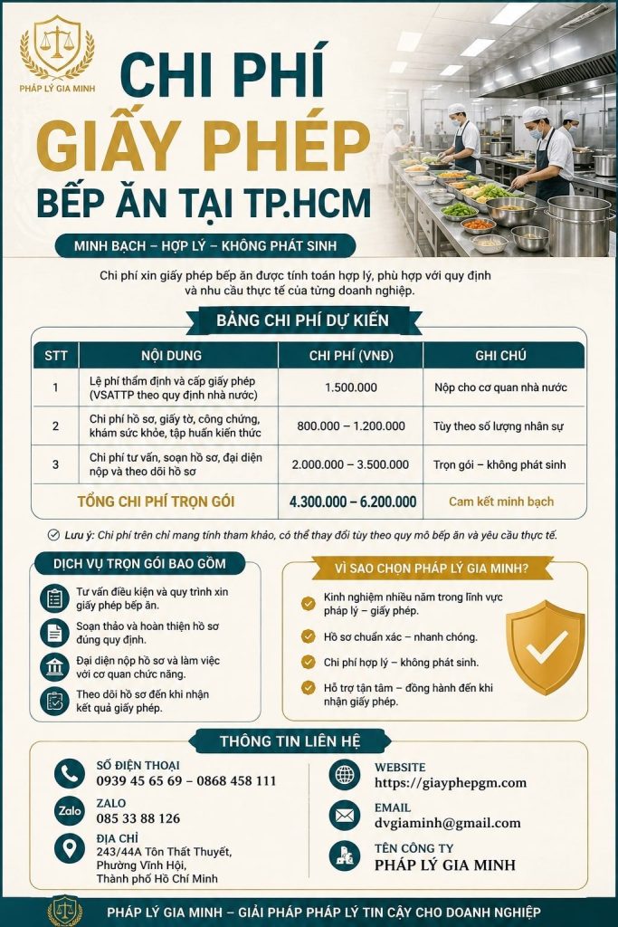 Chi phí giấy phép bếp ăn TPHCM