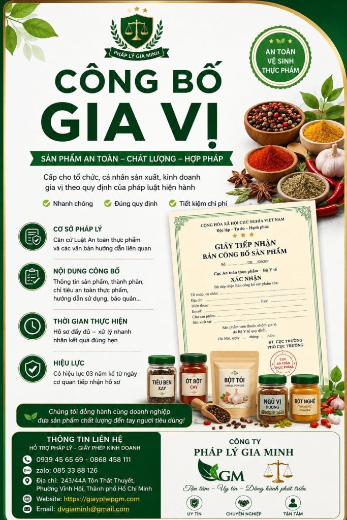Công bố gia vị: Hồ sơ kiểm nghiệm, nhãn sản phẩm và thủ tục đầy đủ 1 Công bố gia vị