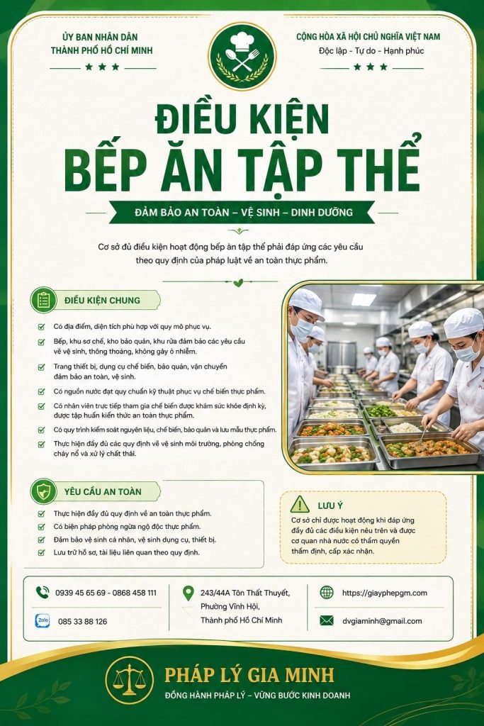 Điều kiện bếp ăn tập thể TPHCM: Tiêu chí bắt buộc để đạt yêu cầu thẩm định 1 Điều kiện bếp ăn tập thể TPHCM