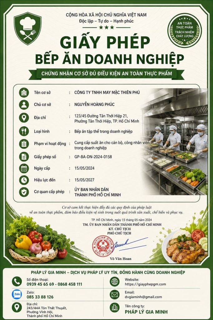Giấy phép bếp ăn doanh nghiệp TPHCM: Trọn bộ điều kiện, hồ sơ và thủ tục 1 Giấy phép bếp ăn doanh nghiệp TPHCM