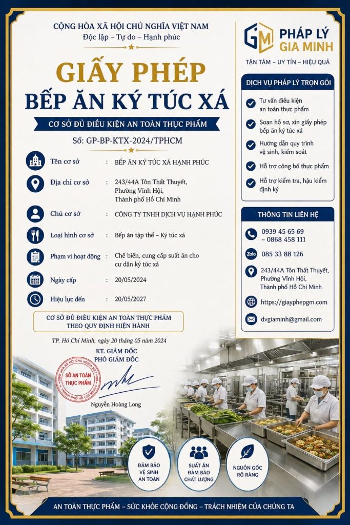 Giấy phép bếp ăn ký túc xá TPHCM: Điều kiện, hồ sơ và thủ tục cần hoàn thiện 1 Giấy phép bếp ăn ký túc xá TPHCM