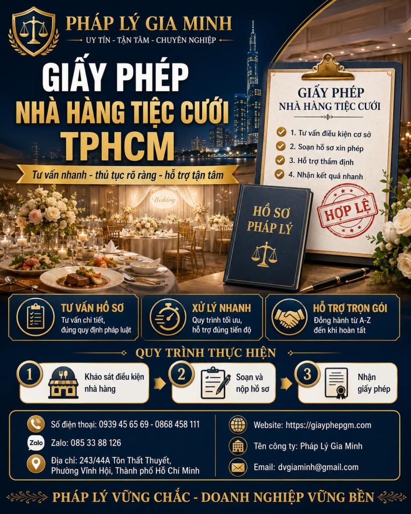 Giấy phép nhà hàng tiệc cưới TPHCM: Trọn bộ thủ tục trước khi hoạt động 1 Giấy phép nhà hàng tiệc cưới TPHCM