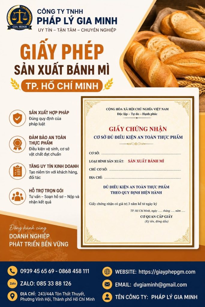 Giấy phép sản xuất bánh mì TPHCM: Hồ sơ, điều kiện lò bánh và thủ tục đầy đủ 1 Giấy phép sản xuất bánh mì TPHCM
