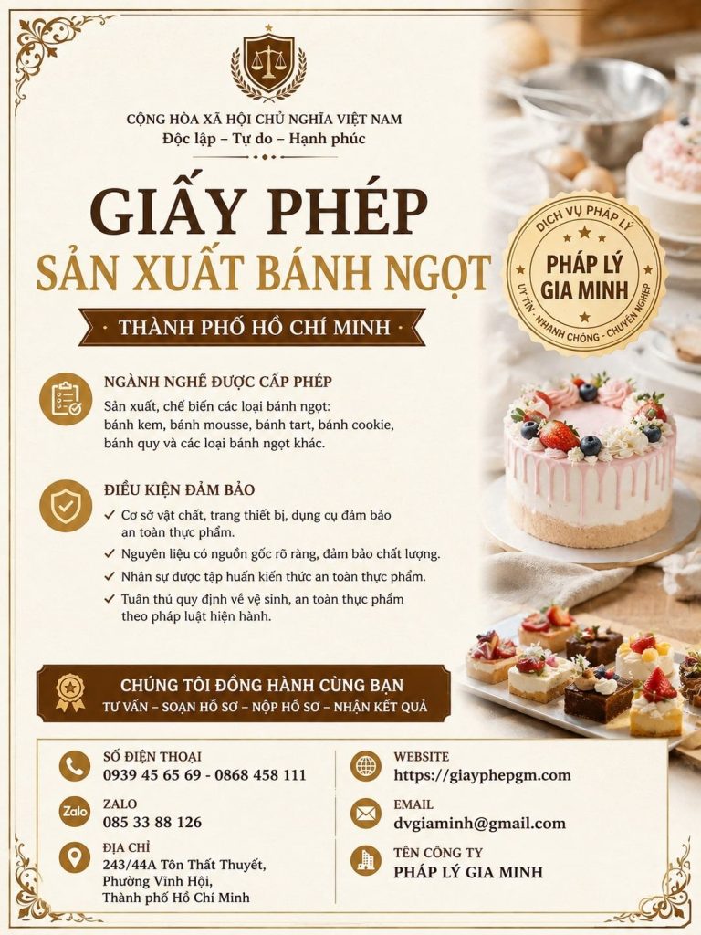 Giấy phép sản xuất bánh ngọt TPHCM: Điều kiện xưởng và hồ sơ cấp phép 1 Giấy phép sản xuất bánh ngọt TPHCM