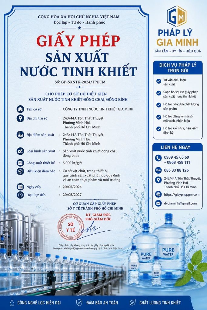 Giấy phép sản xuất nước tinh khiết TPHCM