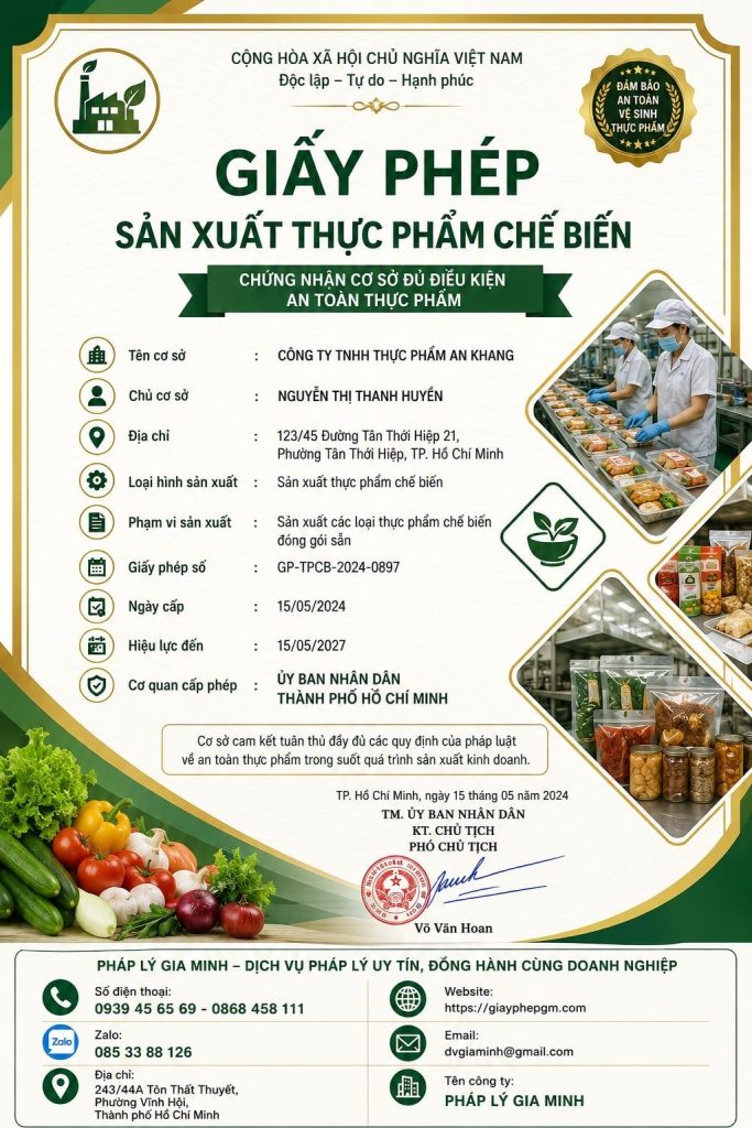 Giấy phép sản xuất thực phẩm chế biến TPHCM