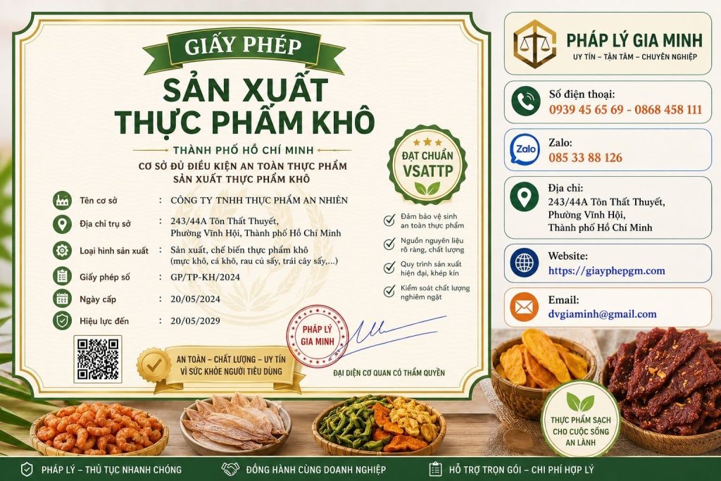 Giấy phép sản xuất thực phẩm khô TPHCM