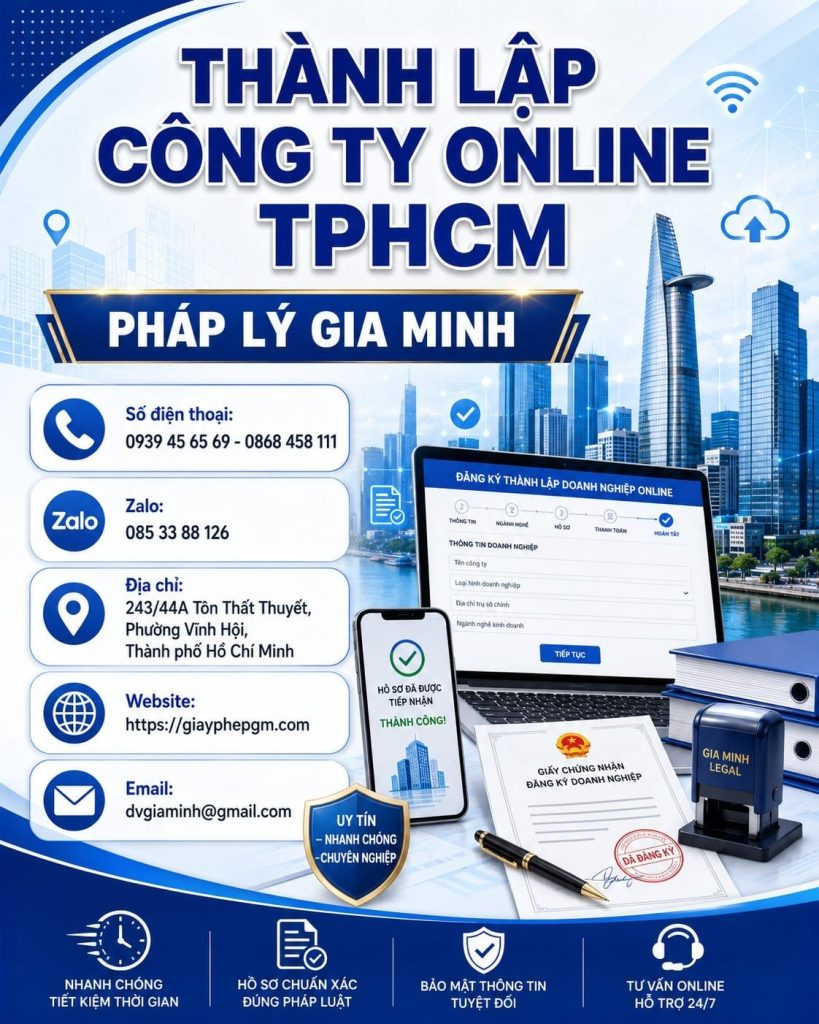 Thành lập công ty online TPHCM – Dịch vụ đăng ký doanh nghiệp nhanh, trọn gói, đúng quy định 1 Thành lập công ty online TPHCM
