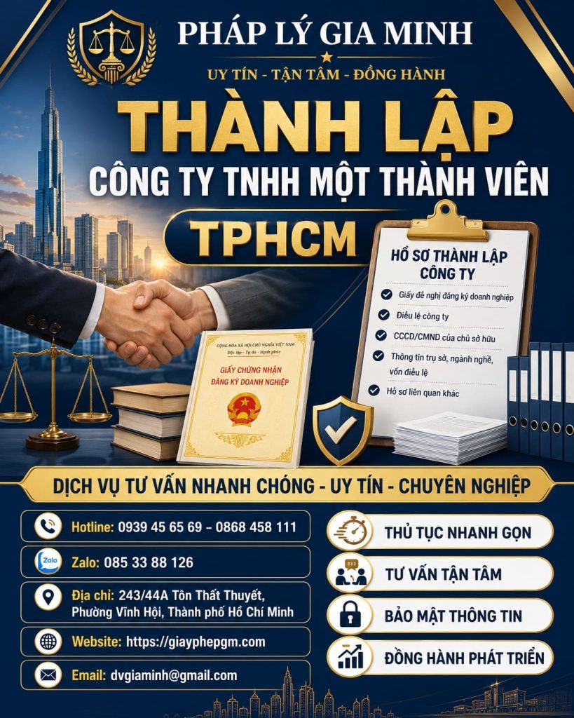 Thành lập công ty TNHH một thành viên TPHCM