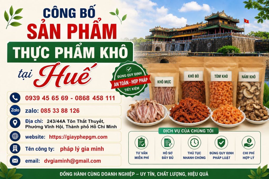 Công bố sản phẩm thực phẩm khô tại Huế