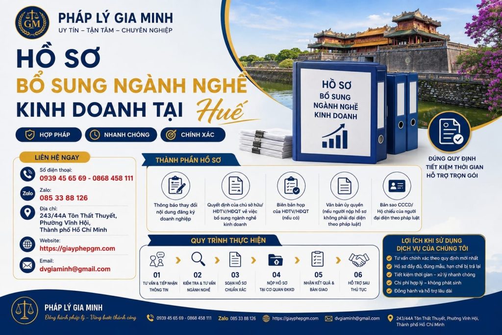 Hồ sơ bổ sung ngành nghề kinh doanh tại Huế – Checklist giấy tờ và mã ngành cần chuẩn bị 1 Hồ sơ bổ sung ngành nghề kinh doanh tại Huế