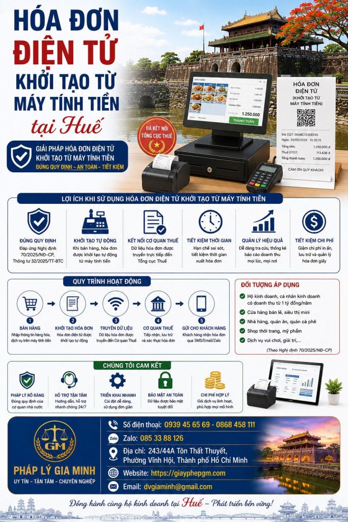 Hóa đơn điện tử khởi tạo từ máy tính tiền tại Huế