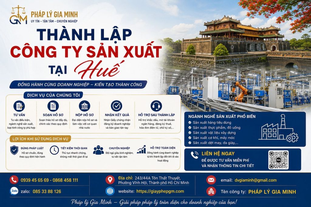 Thành lập công ty sản xuất tại Huế