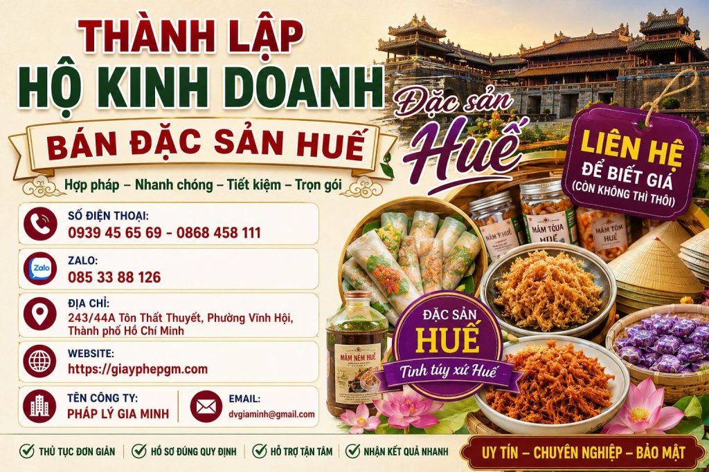 Thành lập hộ kinh doanh bán đặc sản Huế: Xây nền pháp lý cho thương hiệu địa phương 1 Thành lập hộ kinh doanh bán đặc sản Huế