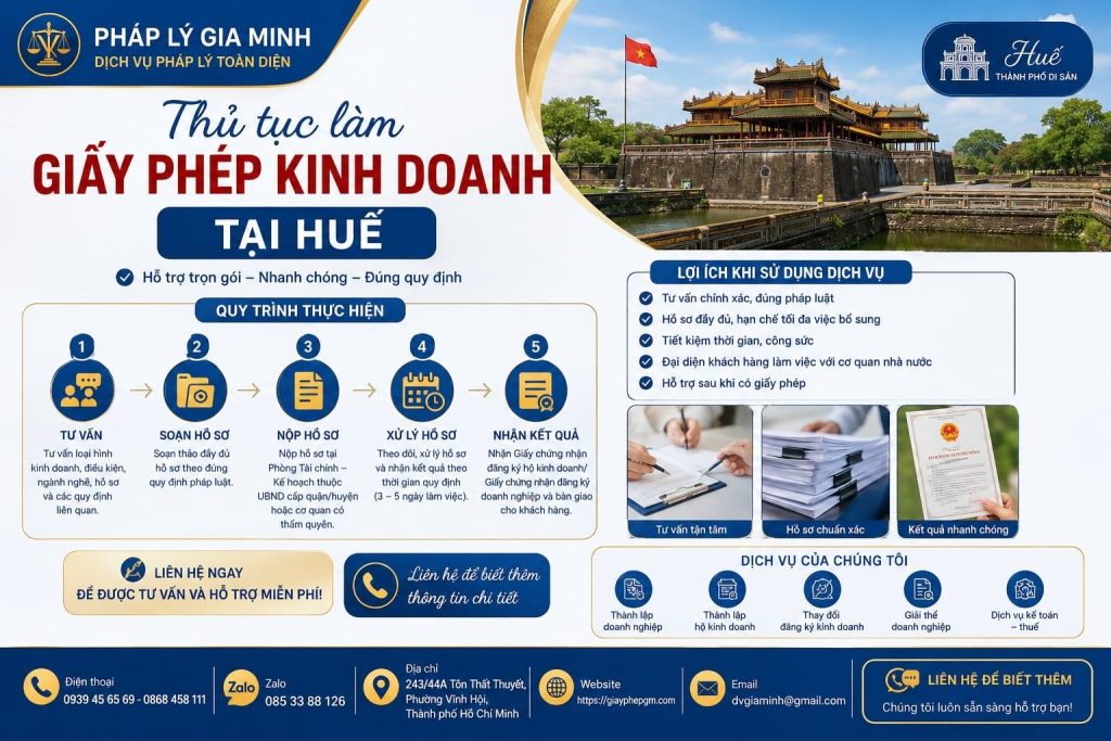Thủ tục làm giấy phép kinh doanh tại Huế: Hồ sơ chuẩn, thực hiện nhanh 1 Thủ tục làm giấy phép kinh doanh tại Huế