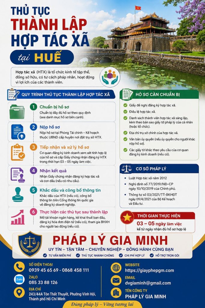 Thủ tục thành lập hợp tác xã tại Huế đầy đủ, dễ thực hiện 1 Thủ tục thành lập hợp tác xã tại Huế