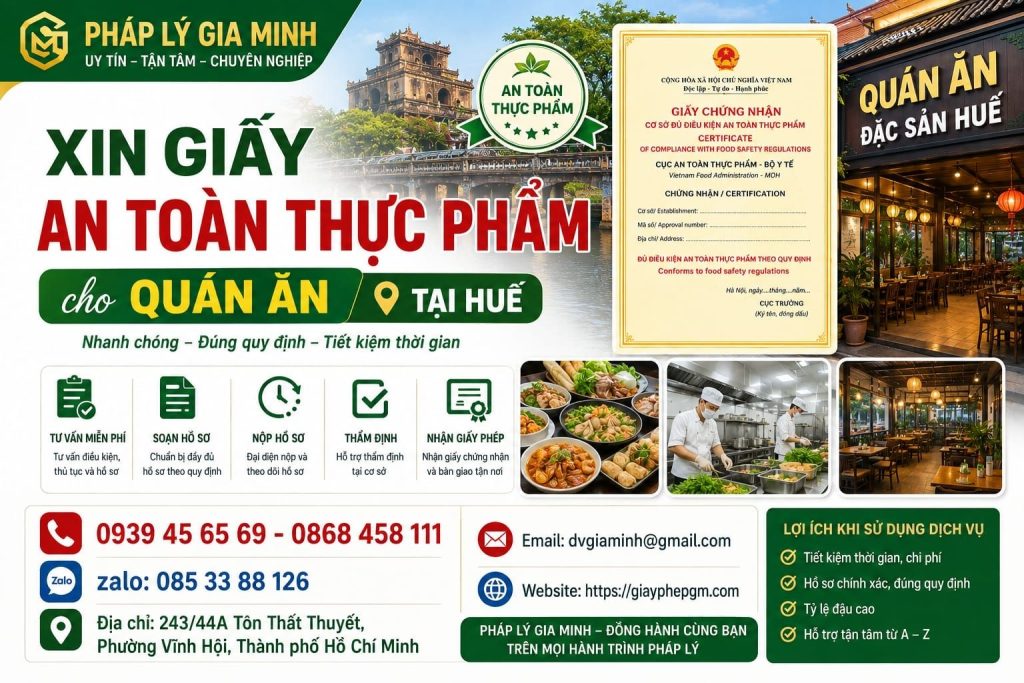 Xin giấy an toàn thực phẩm cho quán ăn tại Huế