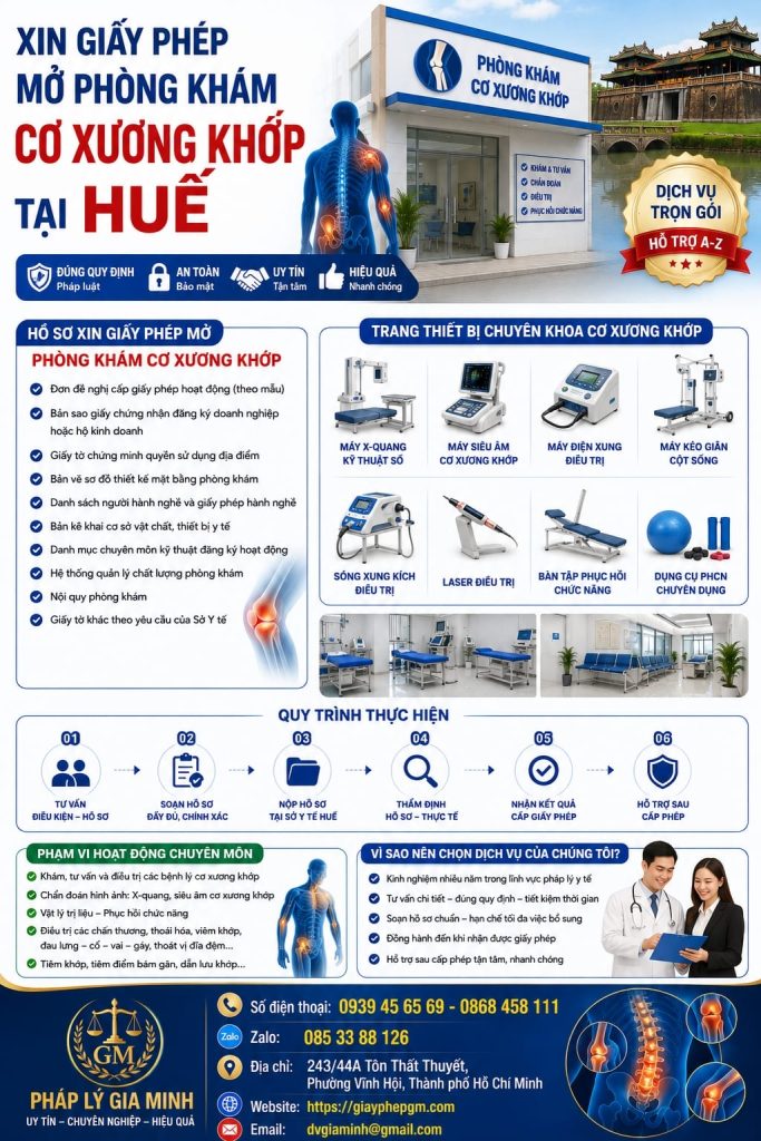 Xin giấy phép mở phòng khám cơ xương khớp tại Huế đầy đủ từ hồ sơ đến quy trình 1 Xin giấy phép mở phòng khám cơ xương khớp tại Huế