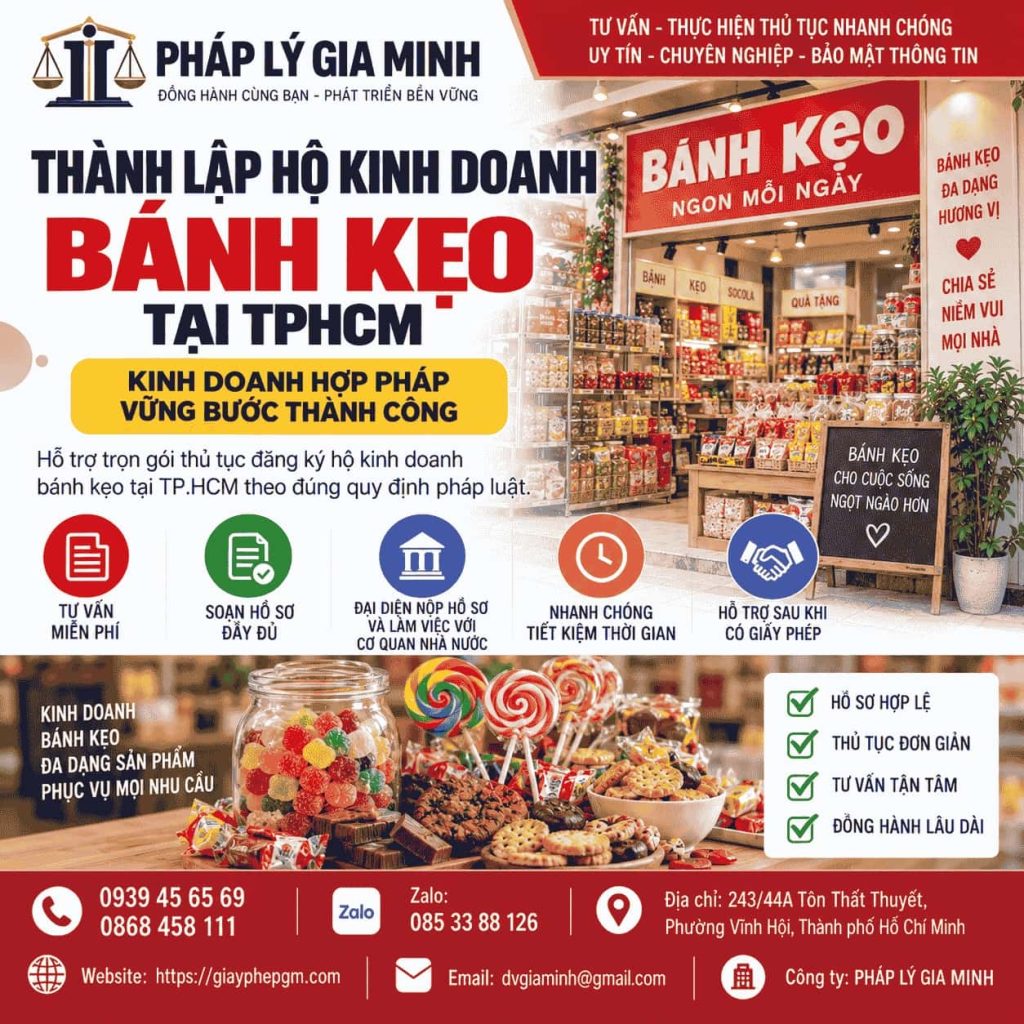 Thành lập hộ kinh doanh bánh kẹo tại TPHCM – Điều kiện, ngành nghề và giấy phép liên quan 1 Thành lập hộ kinh doanh bánh kẹo tại TPHCM
