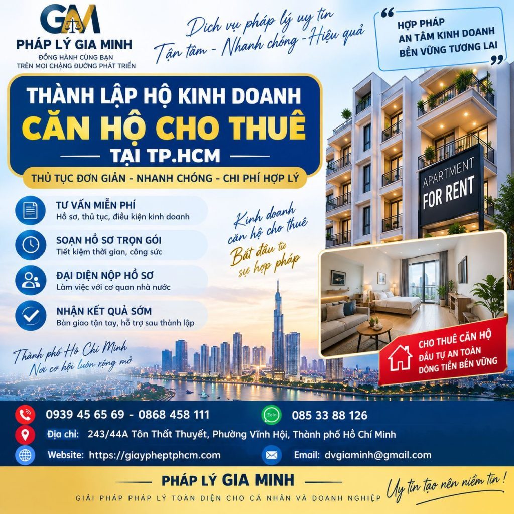 Thành lập hộ kinh doanh căn hộ cho thuê tại TPHCM – Hồ sơ, thủ tục và điều kiện cần biết 1 Thành lập hộ kinh doanh căn hộ cho thuê tại TPHCM