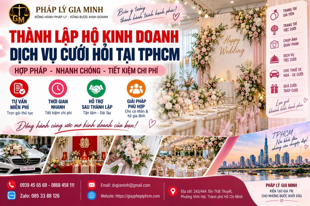 Thành lập hộ kinh doanh dịch vụ cưới hỏi tại TPHCM – Điều kiện, hồ sơ và thủ tục 1 Thành lập hộ kinh doanh dịch vụ cưới hỏi tại TPHCM