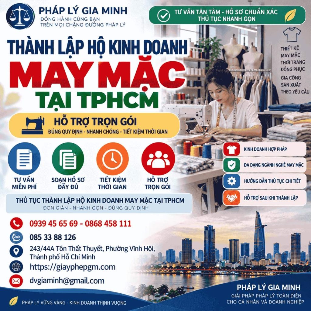 Thành lập hộ kinh doanh may mặc tại TPHCM – Hồ sơ, thủ tục và điều kiện kinh doanh 1 Thành lập hộ kinh doanh may mặc tại TPHCM