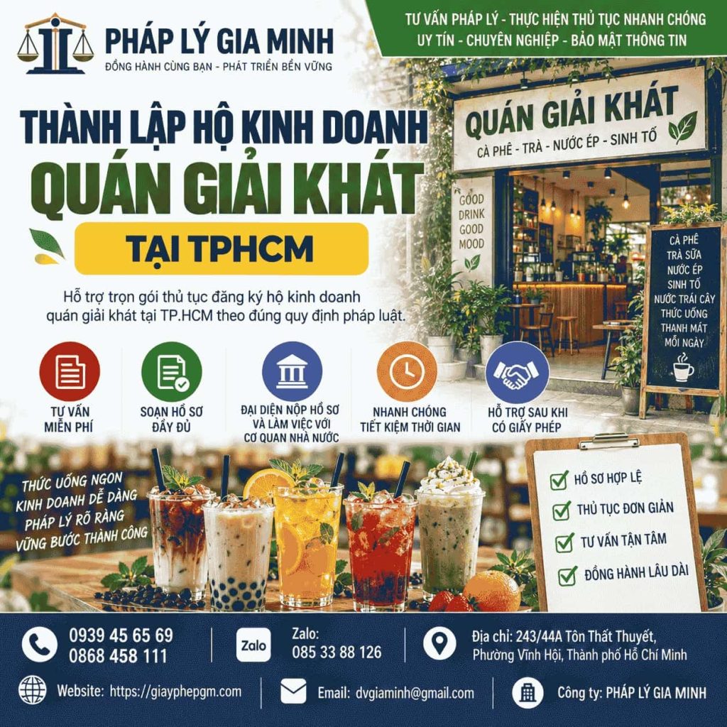 Thành lập hộ kinh doanh quán giải khát tại TPHCM – Điều kiện, ngành nghề và giấy phép liên quan 1 Thành lập hộ kinh doanh quán giải khát tại TPHCM
