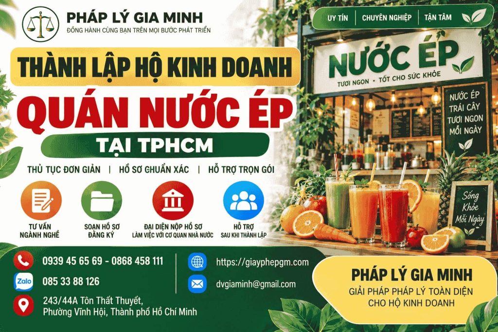 Thành lập hộ kinh doanh quán nước ép tại TPHCM