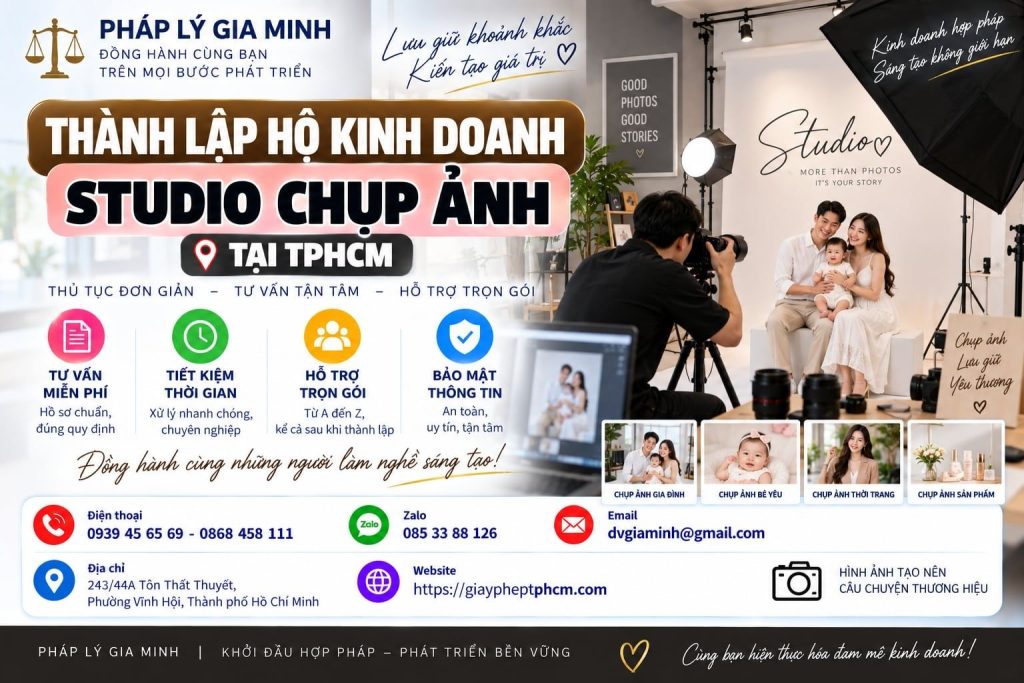 Thành lập hộ kinh doanh studio chụp ảnh tại TPHCM – hồ sơ, thủ tục và lưu ý cần biết 1 Thành lập hộ kinh doanh studio chụp ảnh tại TPHCM