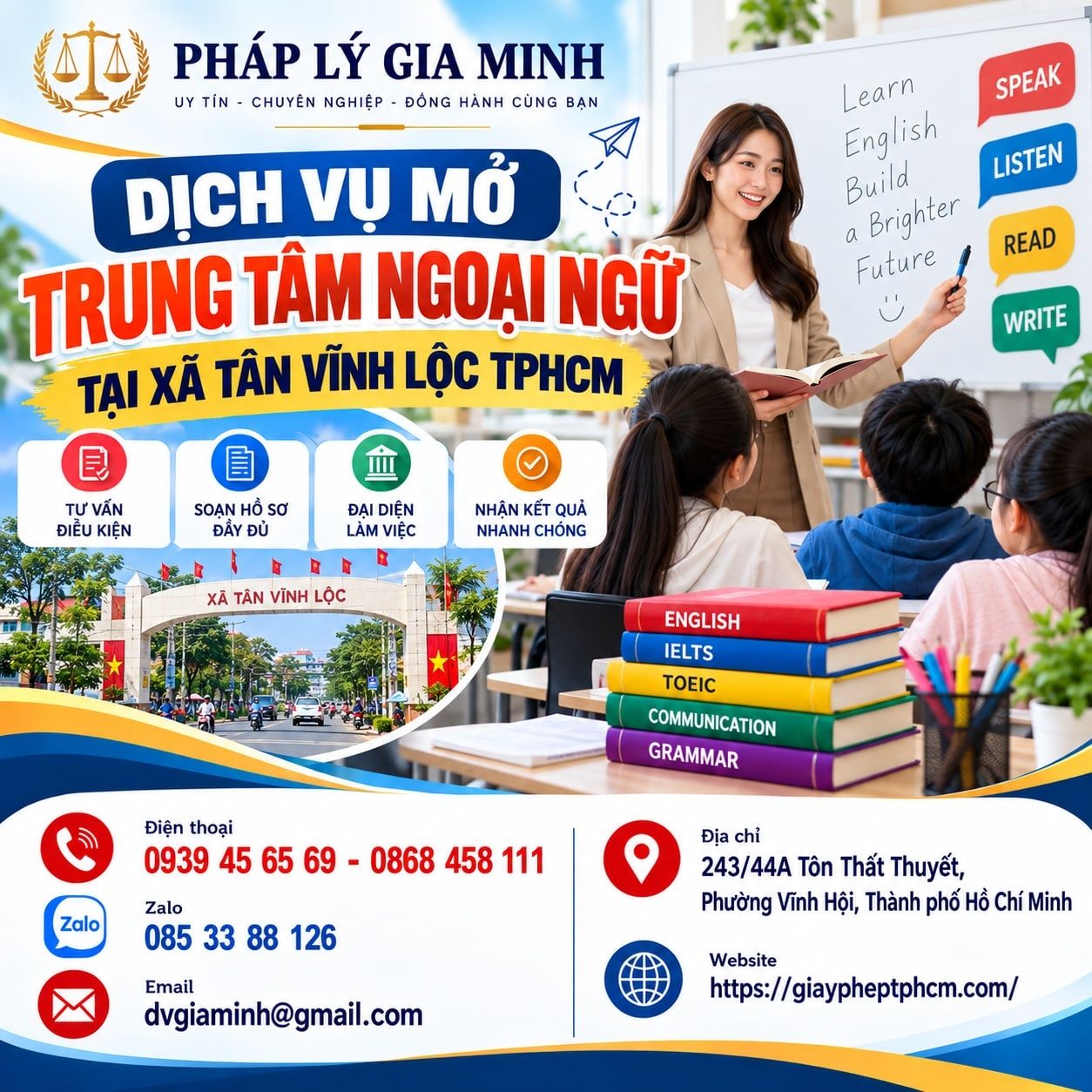 Dịch vụ mở trung tâm ngoại ngữ tại xã Tân Vĩnh Lộc TPHCM